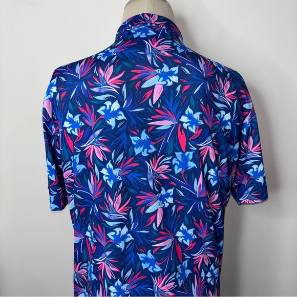 Scales Polo Shirt Mens M Blue Pink Floral Performance Stretch Golf Activewear - Picture 5 of 12